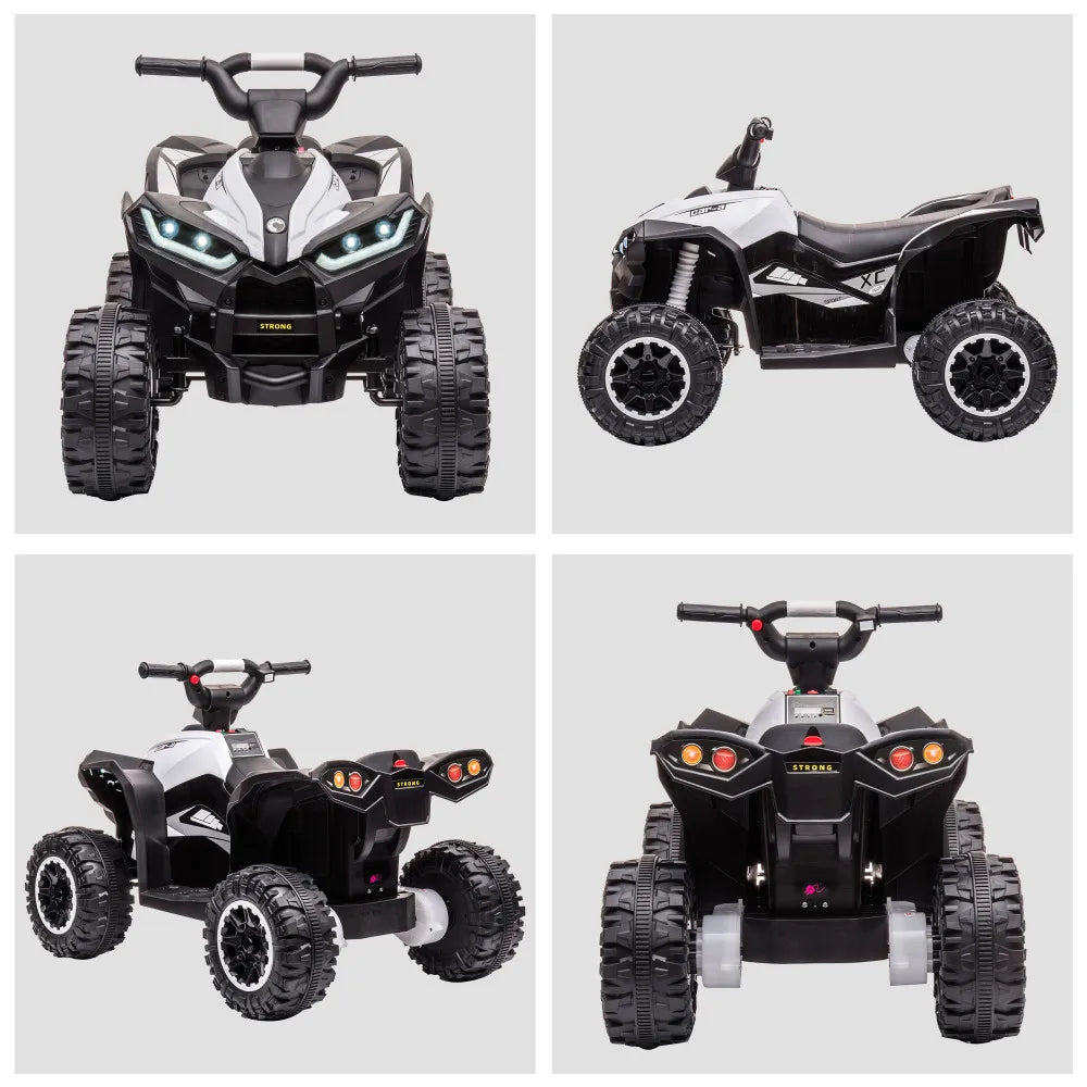 12V Kids Electric Scooter Four Resistant Wheels Horn Headlights AUX USB Port Forward Reverse Functions Kids Electric ATV for 3+