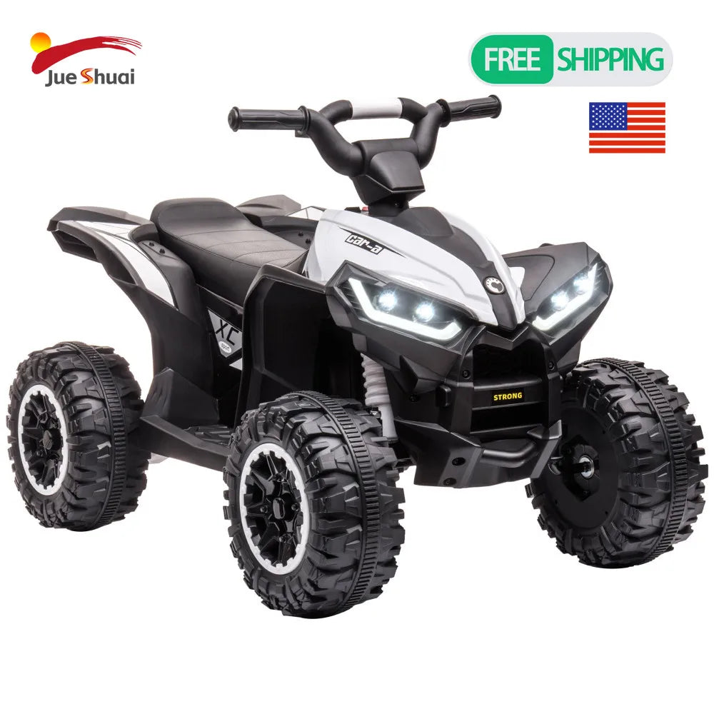 12V Kids Electric Scooter Four Resistant Wheels Horn Headlights AUX USB Port Forward Reverse Functions Kids Electric ATV for 3+