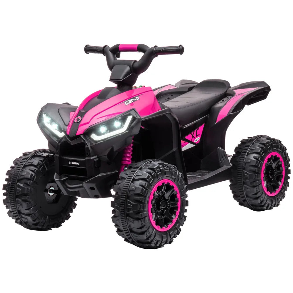 12V Kids Electric Scooter Four Resistant Wheels Horn Headlights AUX USB Port Forward Reverse Functions Kids Electric ATV for 3+
