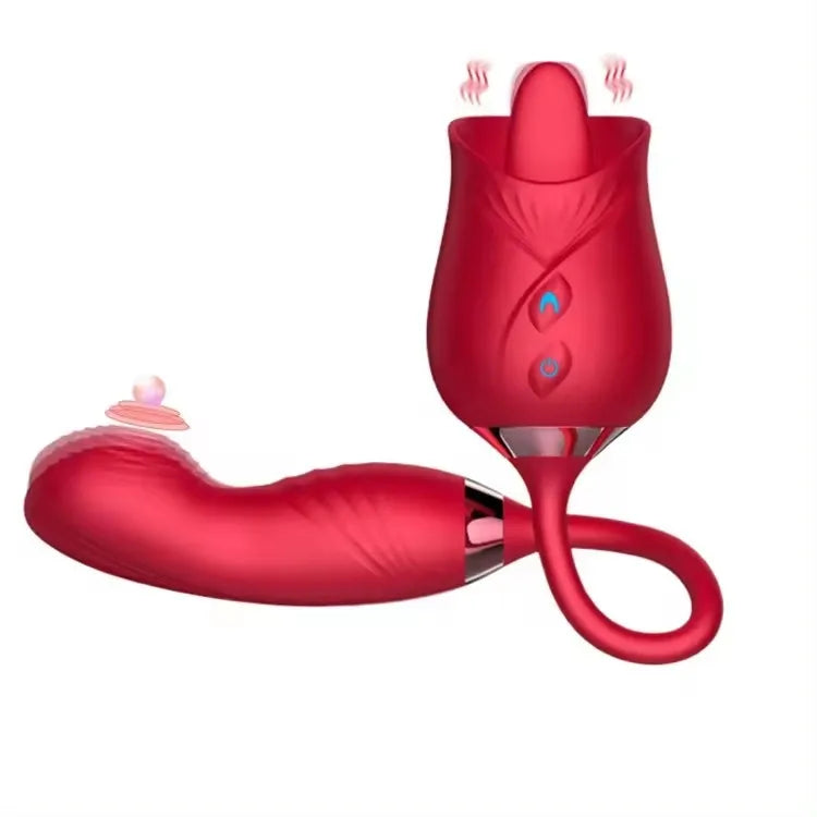 2 in 1 Rose Vibrator with Tongue and Dildo Clitoral Licking Vibrator Thrusting Adult Toys for Women