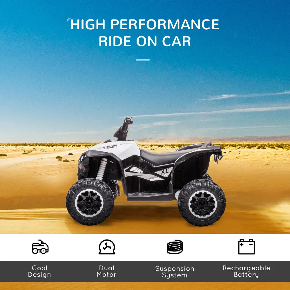 12V Kids Electric Scooter Four Resistant Wheels Horn Headlights AUX USB Port Forward Reverse Functions Kids Electric ATV for 3+