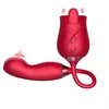 2 in 1 Rose Vibrator with Tongue and Dildo Clitoral Licking Vibrator Thrusting Adult Toys for Women