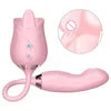 2 in 1 Rose Vibrator with Tongue and Dildo Clitoral Licking Vibrator Thrusting Adult Toys for Women