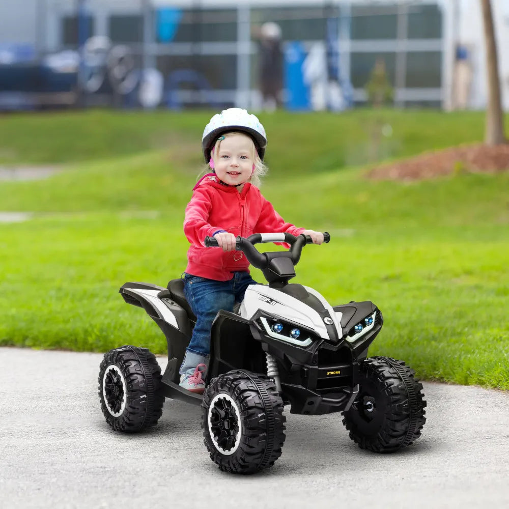 12V Kids Electric Scooter Four Resistant Wheels Horn Headlights AUX USB Port Forward Reverse Functions Kids Electric ATV for 3+