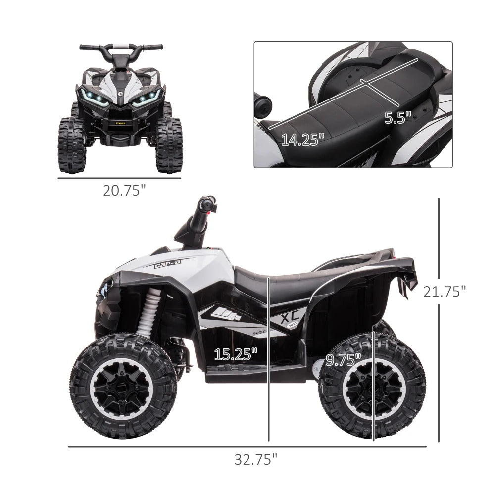 12V Kids Electric Scooter Four Resistant Wheels Horn Headlights AUX USB Port Forward Reverse Functions Kids Electric ATV for 3+