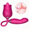 2 in 1 Rose Vibrator with Tongue and Dildo Clitoral Licking Vibrator Thrusting Adult Toys for Women